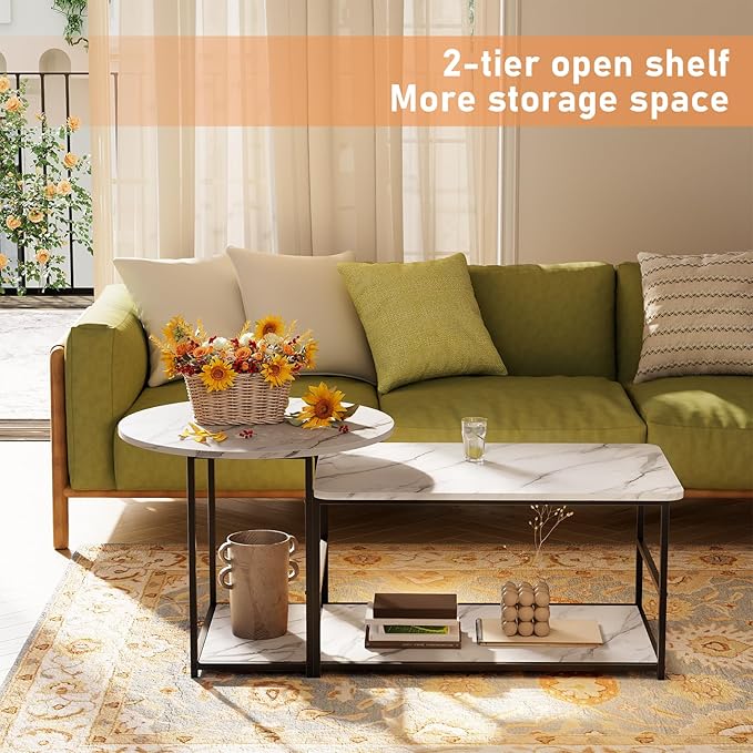 WOHOMO 48IN Faux Marble Wood Coffee Table - Image 4