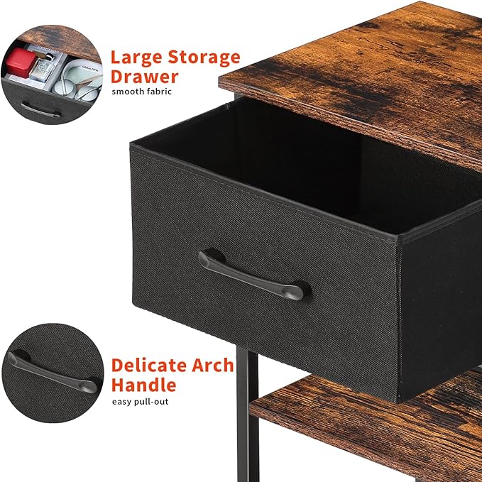 Nightstands Set of 2 with Charging Station and Drawer, End Table Side Table - Image 9