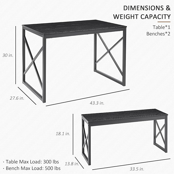 VECELO Kitchen Table with 2 Benches - Image 4