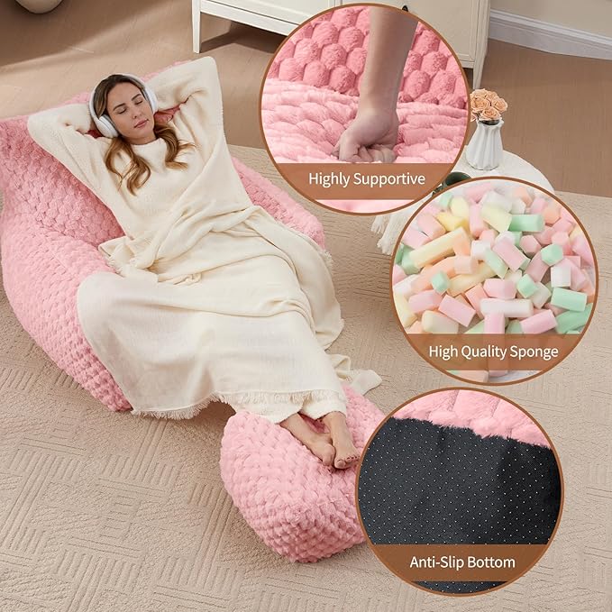 Bedroom Bean Bags Chair with Foot Stool, Comfy Reading Chair with Filler - Image 6