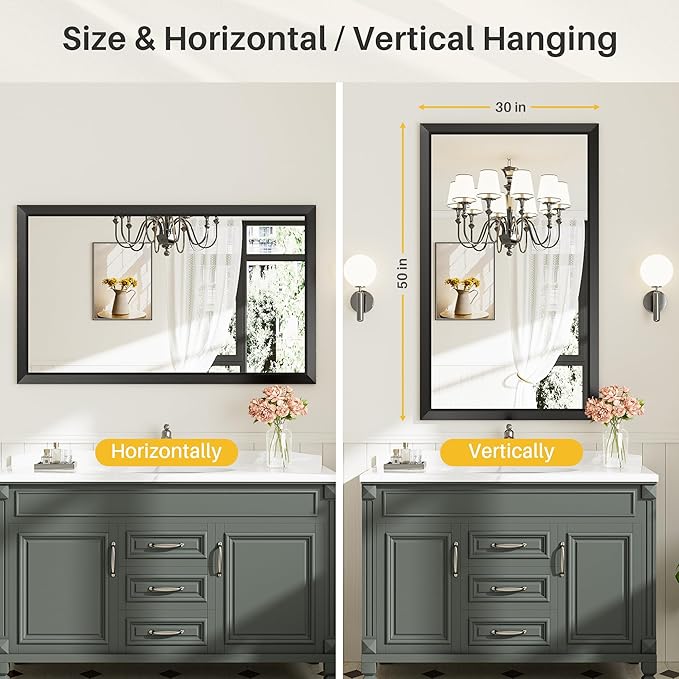 50x30 Inch Black Bathroom Mirror - Image 5