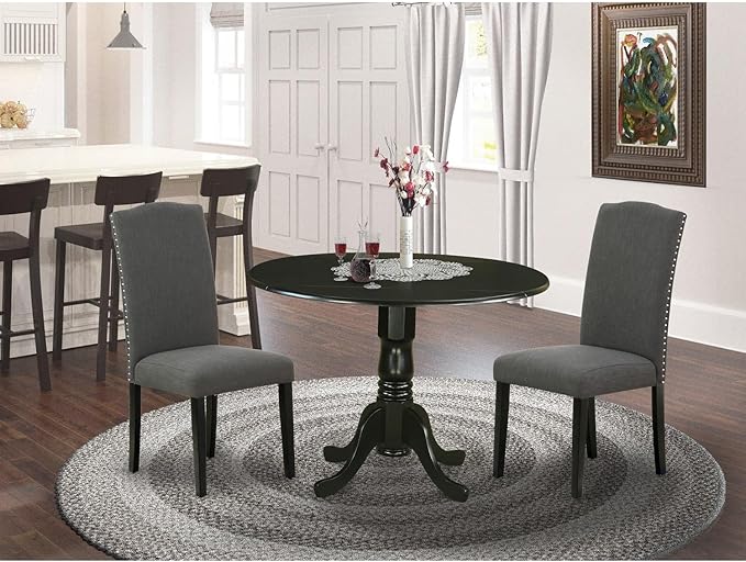 East West Furniture DLEN3-BLK-20 3 Piece Modern Dining Table Set Contains a - Image 6