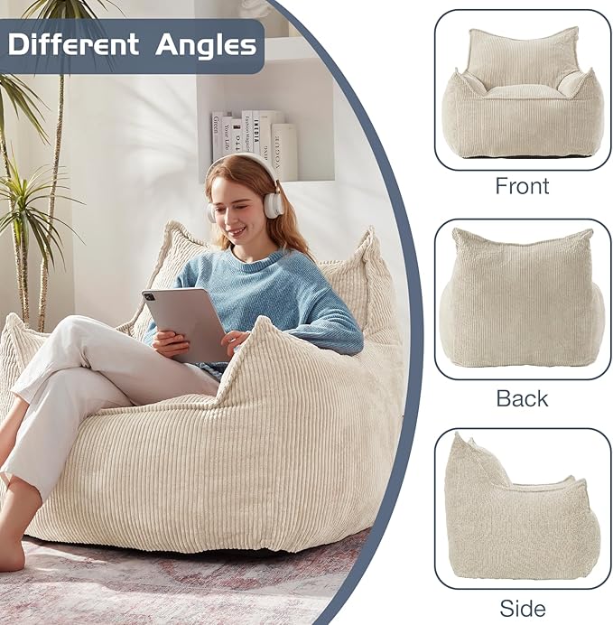 Giant Bean Bag Chair Sofa for Adults Teens, Comfy Corduroy Large Bean Bag Chairs - Image 6