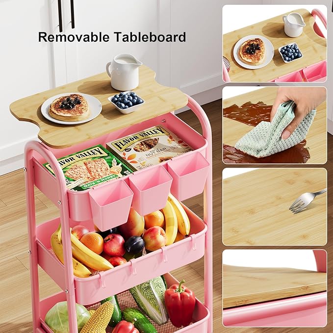 3 Tier Rolling Cart Metal with Wheels & Table Top, Three Tiered Craft Cart - Image 8