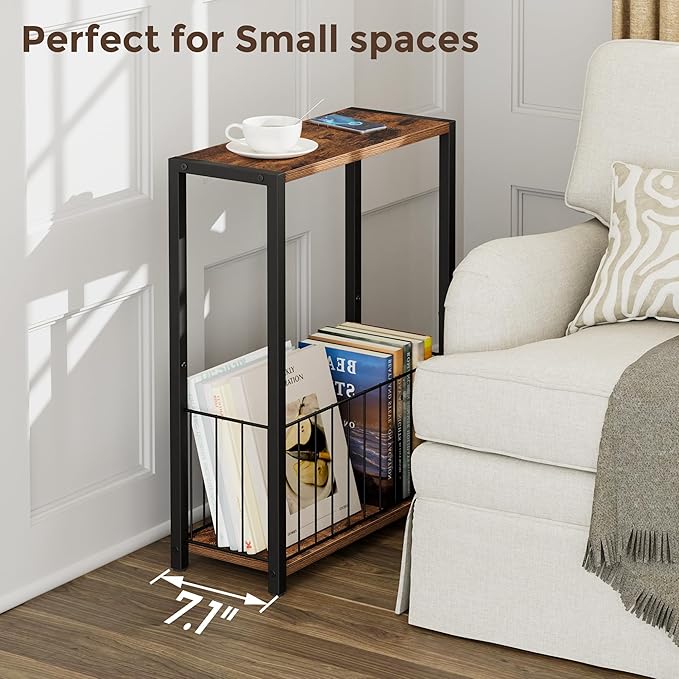Narrow Side Table with Magazine Holder, Skinny End Table Perfect - Image 3