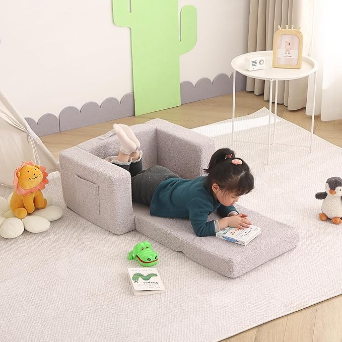 Welnow Toddler Chair, 2-in-1 Soft Sherpa Kids Sofa, Convertible Toddler Couch - Image 7