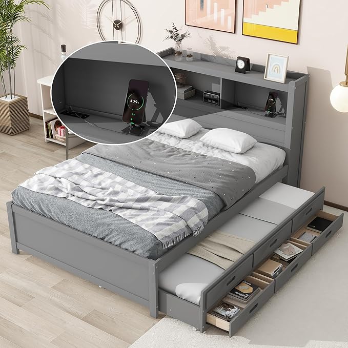 Full Size Pine Wood Platform Bed - Image 4