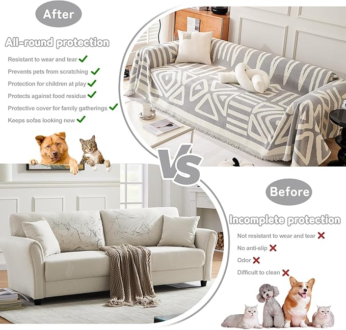 HANDONTIME Grey Sofa Cushion Covers Boho Couch Sofa Covers Dog Couch Cover - Image 6