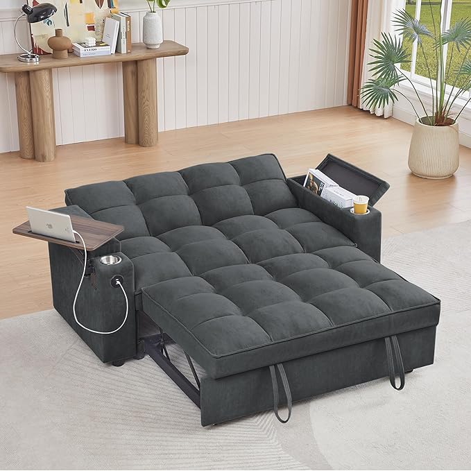 3 in 1 Queen Loveseat Convertible Sofabed Modern Living Room Multifunctional - Image 2