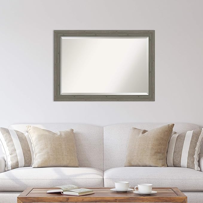Amanti Art Grey Wall Mirror 29x41 Fencepost Grey Narrow Rectangle Bathroom - Image 5