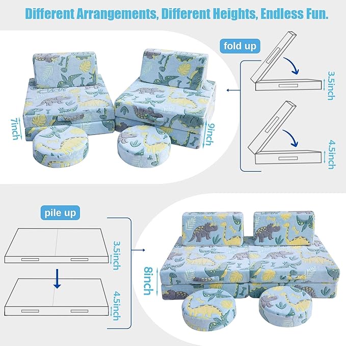 MeMoreCool Modular Glow Sofa for Kids, 8-Piece Convertible Foam Couch Play Set - Image 3