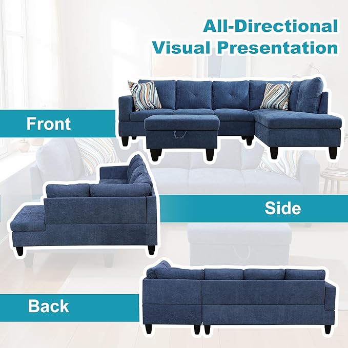 Couches for Living Room Modern L Shaped Couch Comfy Linen Fabric 3 Pieces - Image 6