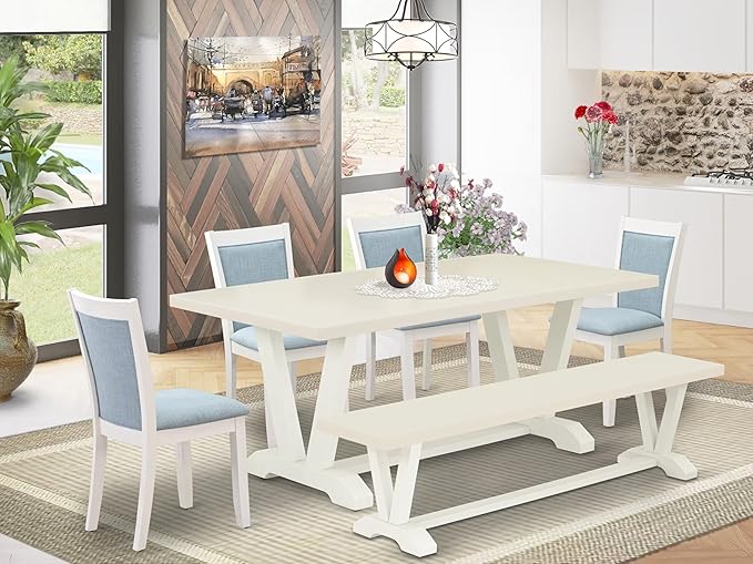 East West Furniture V027MZ015-6 6 Piece Dining Table Set Contains a Rectangle - Image 2