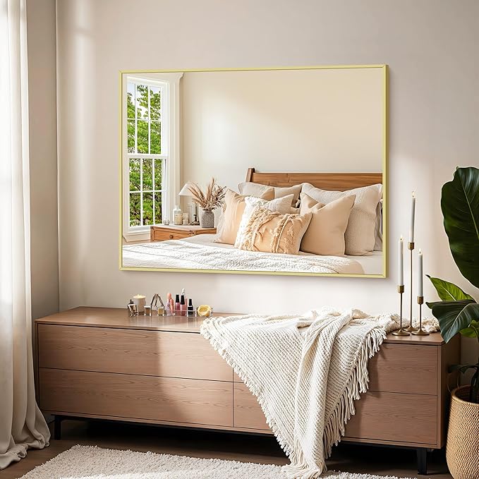 KOCUUY Gold Bathroom Mirror, Living Room, Hang Horizontal/Vertical - Image 2