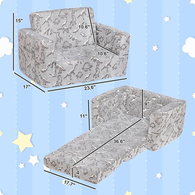 ALIMORDEN 2-in-1 Flip Out Cuddly Sherpa Toddler Couch, Convertible Sofa to - Image 3