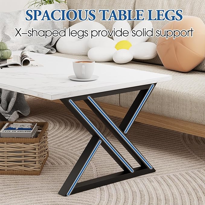 Coffee Table White Living Room Center Table, Simple Modern Faux Marble - Image 9