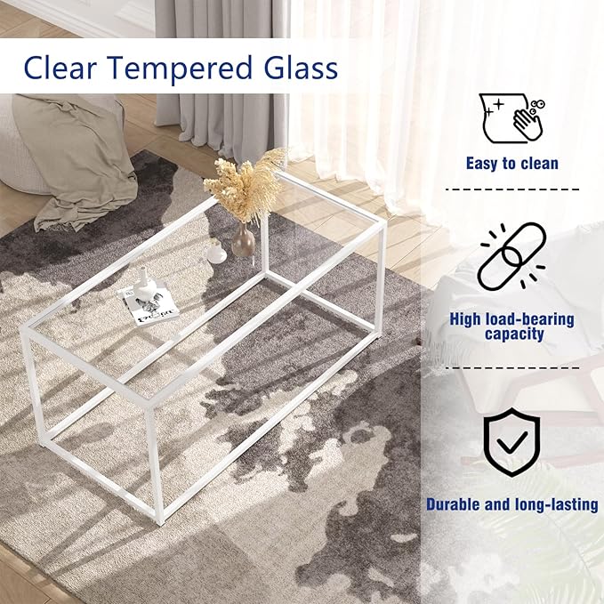 Coffee Table Glass Center Table, Modern Minimalist Coffee Table - Image 4
