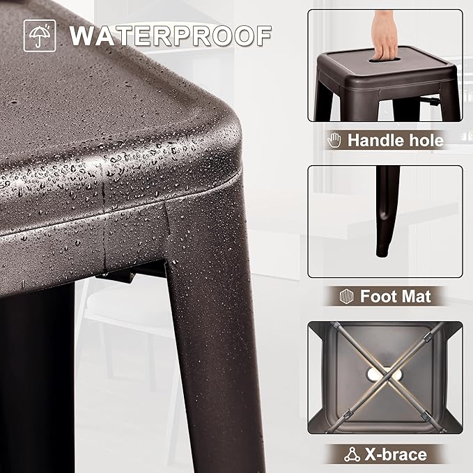 30 Inches Metal Bar Stools, High Backless Stools, Indoor Outdoor Stackable - Image 4