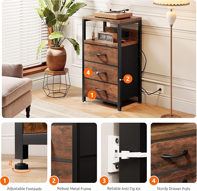 NightStand Bedside Charging Table Bedroom - Image 6