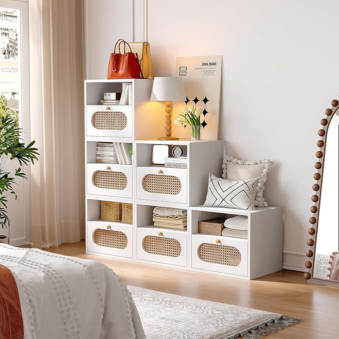 3-in-1 Modular TV Stand with Rattan Doors, DIY Media Console Boho Entertainment - Image 8