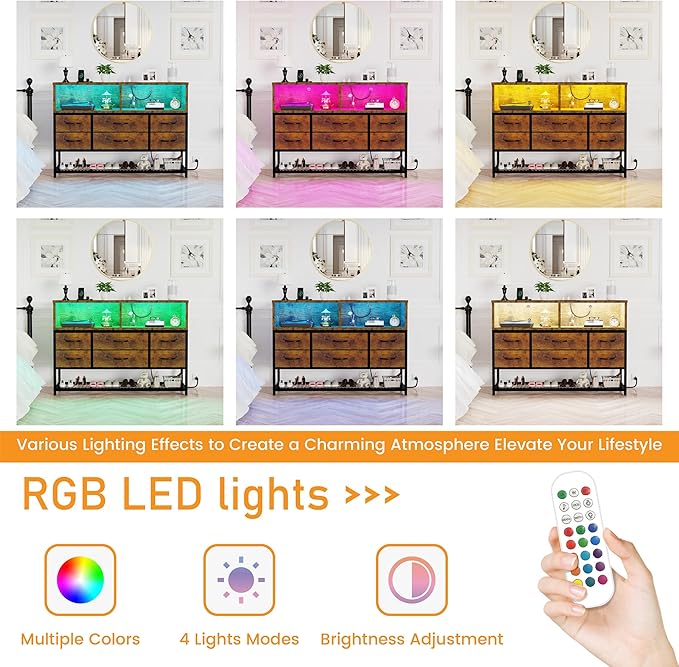 Dresser for Bedroom, 6 Drawers Led Dresser TV Stand - Image 7