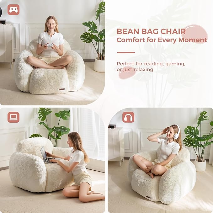 MAXYOYO Bean Bag Chair, Comfy Pebble Shaped Single Bean Bag Sofa - Image 4