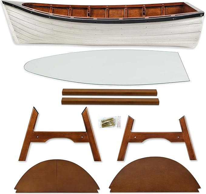 SAILINGSTORY Wooden Boat Coffee Table Boat Bookshelf Coastal Coffee Table - Image 4