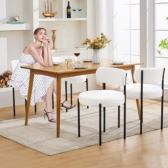 Dining Chairs Set of 2, Curved Backrest Upholstered Dining Room Chairs - Image 7