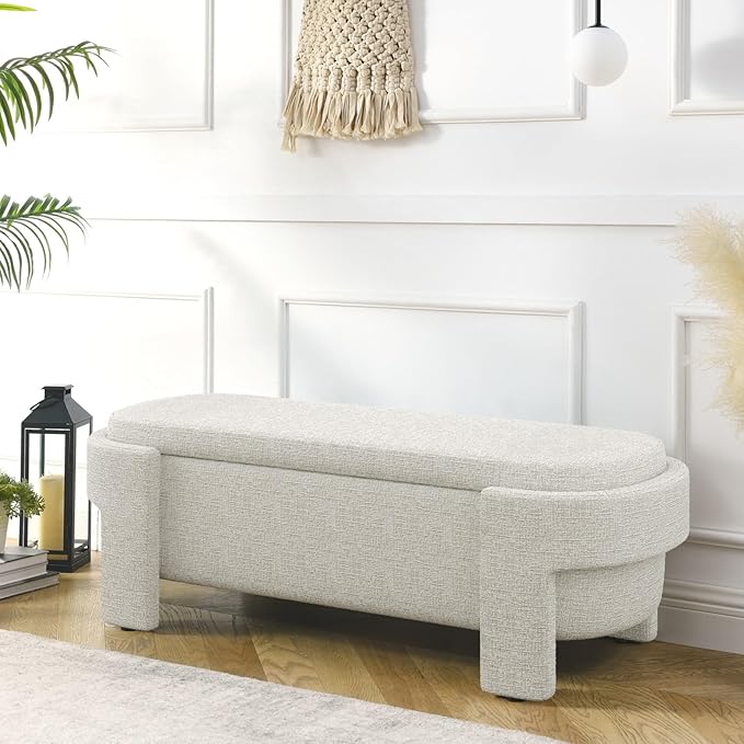 KEIKI 51" Linen Ottoman Bench - Image 3