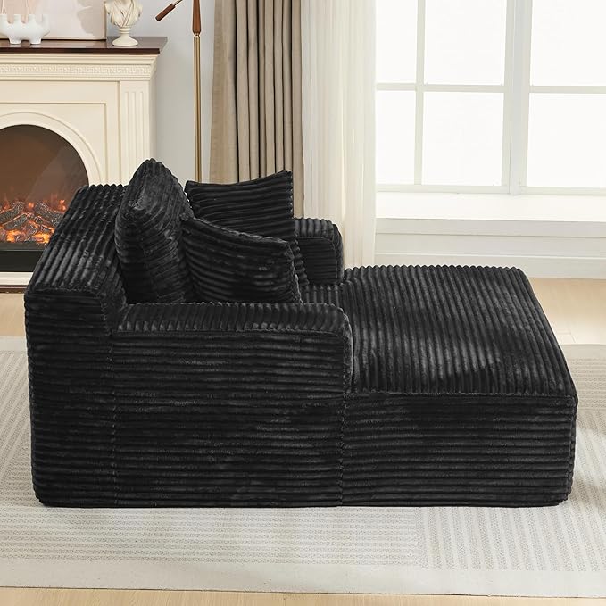 Oversized Chaise Daybed Lounge Sleeper Chair Sofa Bed Indoor, Fluffy Corduroy - Image 4