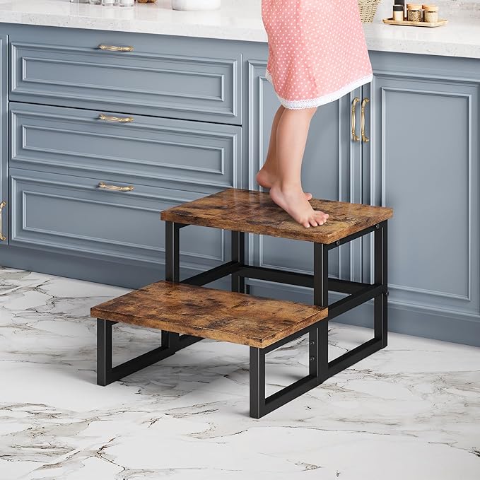 Homeiju 3 in 1 Step Stools for Adults Kids Toddler, Heavy Duty Wooden Step Stool - Image 5
