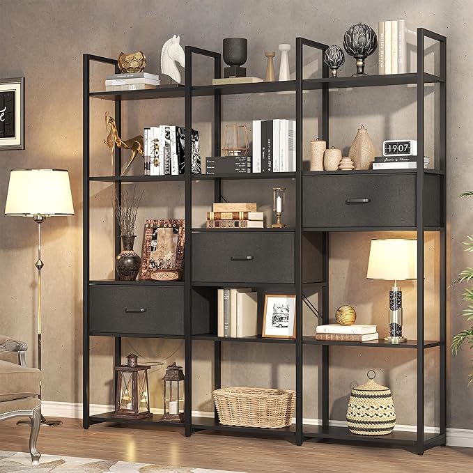 73.6" Tall Bookshelf with 3 Drawers and 16 Storage Shelves, Industrial Bookcase by Nosepen