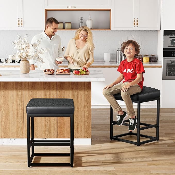 Counter Height Bar Stools Set of 3, Faux Leather Counter Stools - Image 6