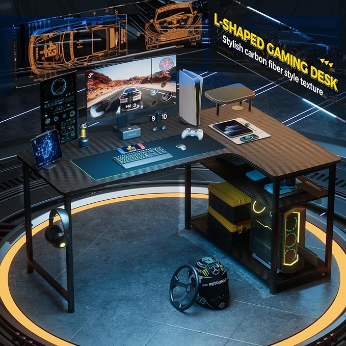 GTRACING L Shaped Gaming Desk, Carbon Fiber Style Computer Desk Compatible - Image 2