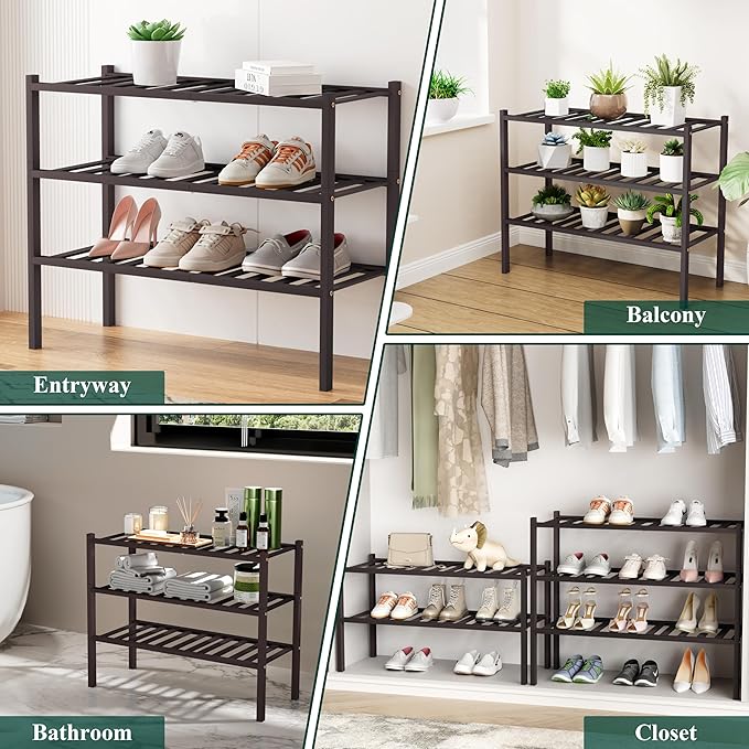 Smiry Shoe Rack, 5 Tier Bamboo Shoe Organizer, Stackable Free Standing Wooden - Image 7