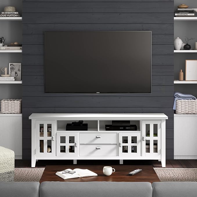 SIMPLIHOME Artisan SOLID WOOD 72 Inch Wide Contemporary TV Media Stand in White - Image 2