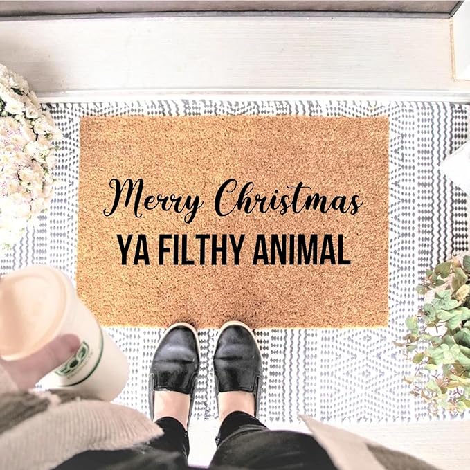 Funny Coir Doormat Merry Christmas YA Filthy Animal Front Door Mat Entryway - Image 2