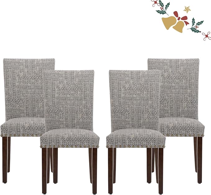 Parsons Dining Chairs Set of 4, Upholstered Nailhead Dining Room Kitchen Side by COLAMYINC