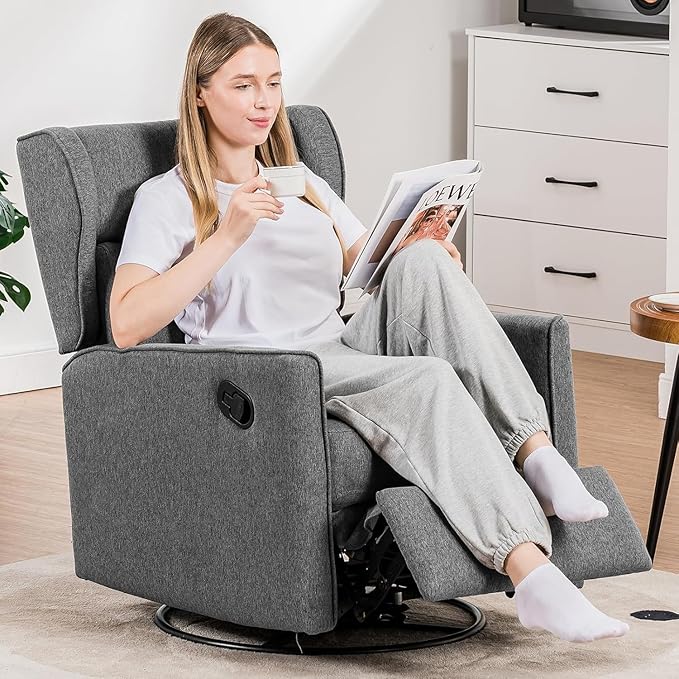 COMHOMA Rocking Recliner Chair, Swivel Glider Reclining Single Sofa Manual - Image 6