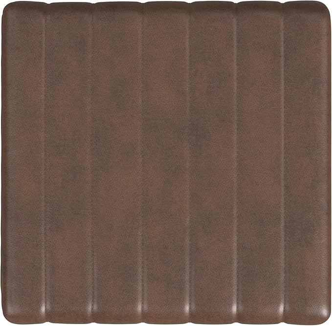 HomePop Modern Channel Tufted Faux Leather Ottoman Home Décor|Ottoman - Image 4