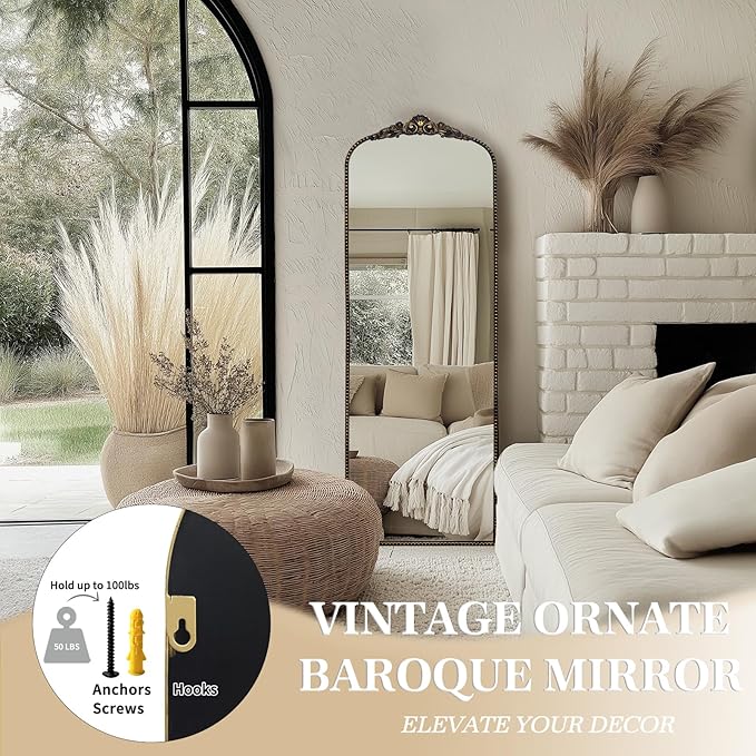 G-LEAF Vintage Baroque Mirror 22"X65", Victorian Antique Farmhouse Mirror - Image 5