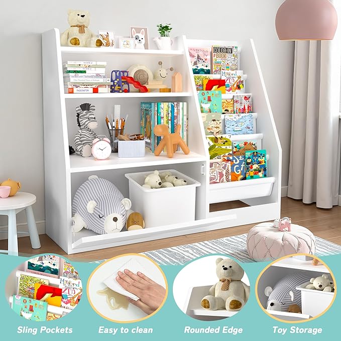 TOETOL Kids Bookshelf & Book Storage, 3 Tier Wooden Toddler Bookshelf - Image 7