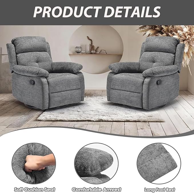 Swivel Rocker Recliner, 360 Swivel Small Recliners - Image 6