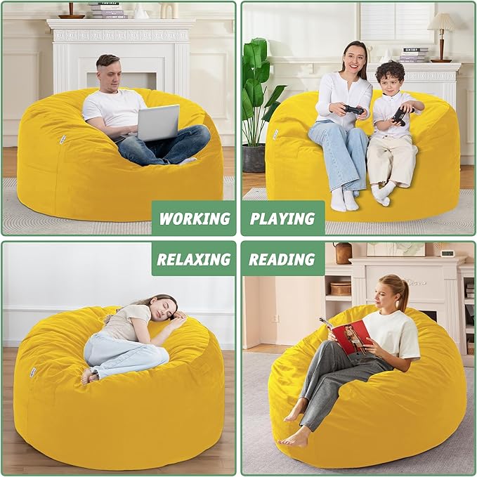 4FT Bean Bag Chair with Ultra Soft Velvet Cover Bean Bag Sofa with Memory Foam - Image 6