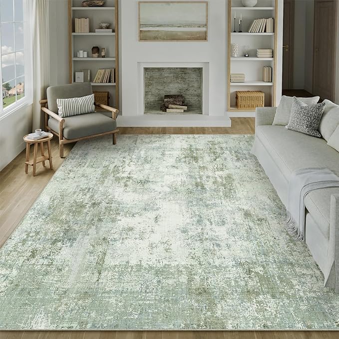 9x12Washable Area Rug Green Modern Neutral Abstract Living Room Bedroom Indoor - Image 5