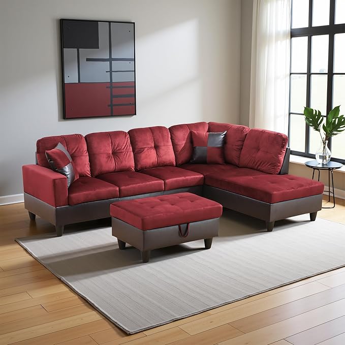 Couches for Living Room Modern L Shaped Couch Comfy Flannel Fabric 3 Pieces by LynginsCreativeLife