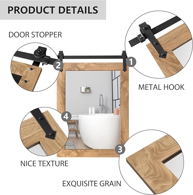 Farmhouse Barn Door Mirror 22”x32” Rustic Decorative Vanity Mirrors Wall Decor - Image 4
