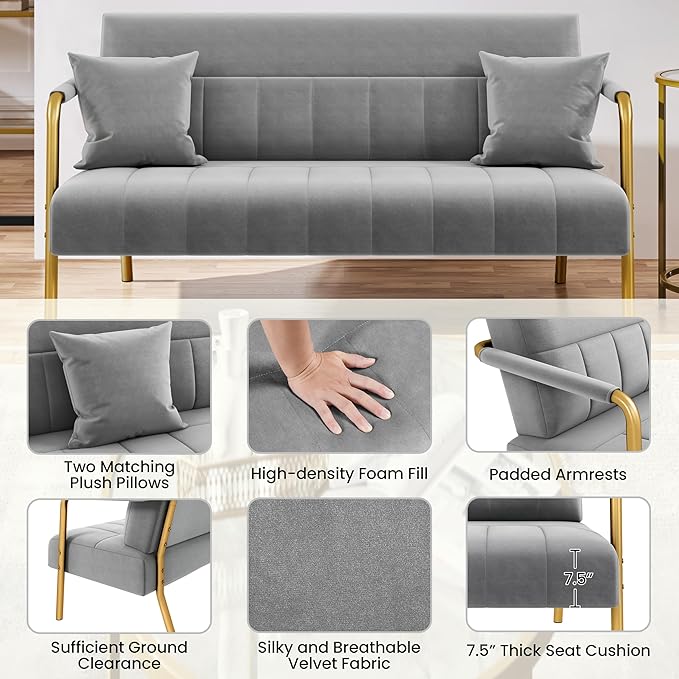 Yaheetech 56.5" W Modern Sofa Small Sofa Luxurious Velvet Fabric Couch - Image 5