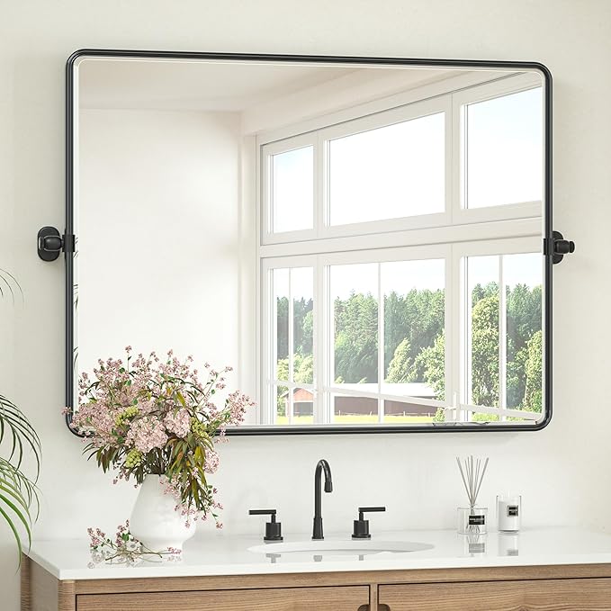Keonjinn Large Pivot Mirror Bathroom, 40 x 30 Inch Beveled Tilt Mirror Bathroom by Keonjinn