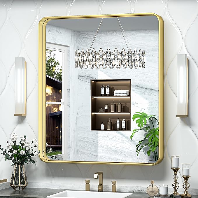 TokeShimi 32x36 Inch Gold Bathroom Mirror by RefinedBathroomAccessories